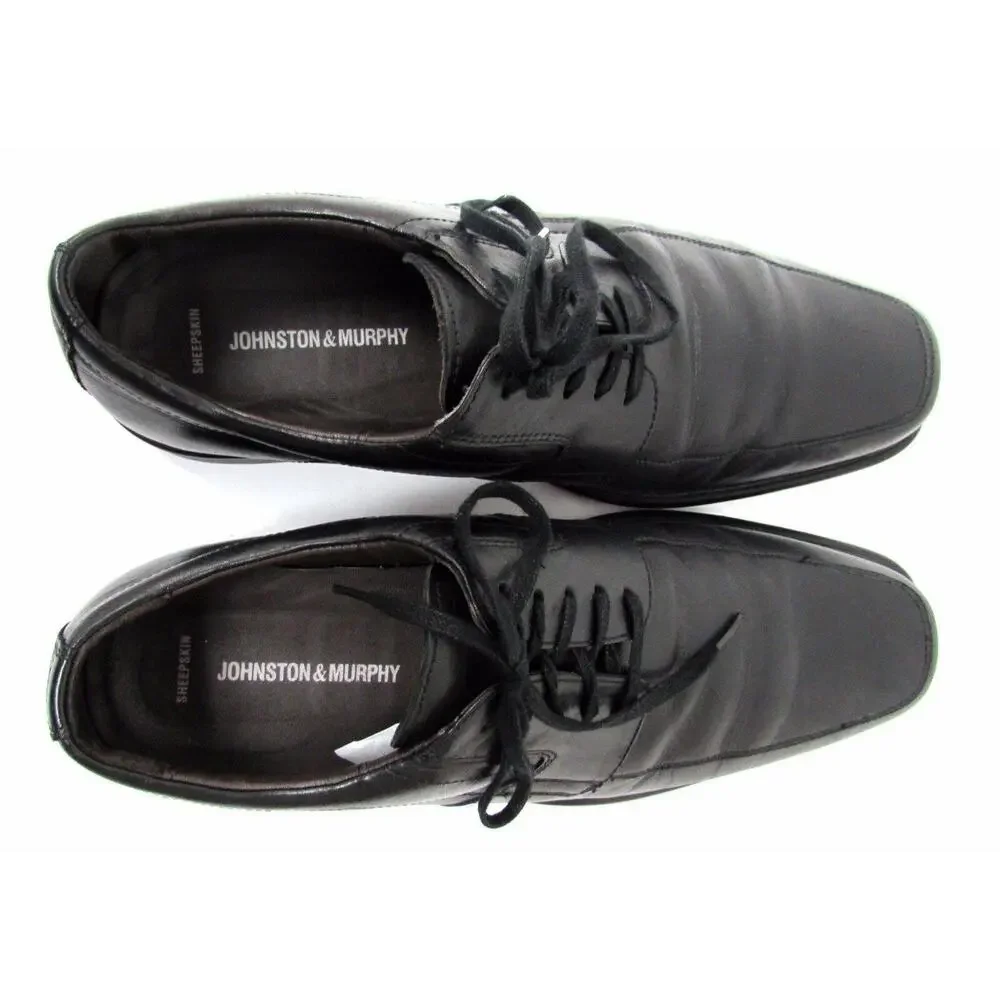 Johnston & Murphy Sheep skin men's size 9.5 M black leather shoes dress oxford